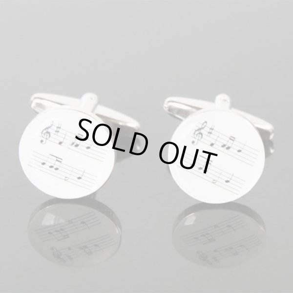 画像1: ホワイト楽譜ラウンドカフスボタン（カフリンクス） (1)