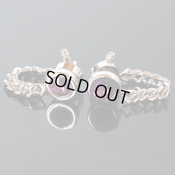 画像1: チェーン付アメジストスワロフスキーカフスボタン（カフリンクス） (1)