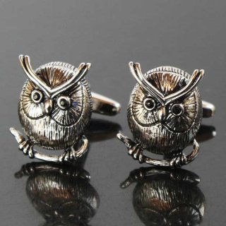 フラワーとフクロウデザインのカフリンクス アンティーク船カフスボタン（カフリンクス）