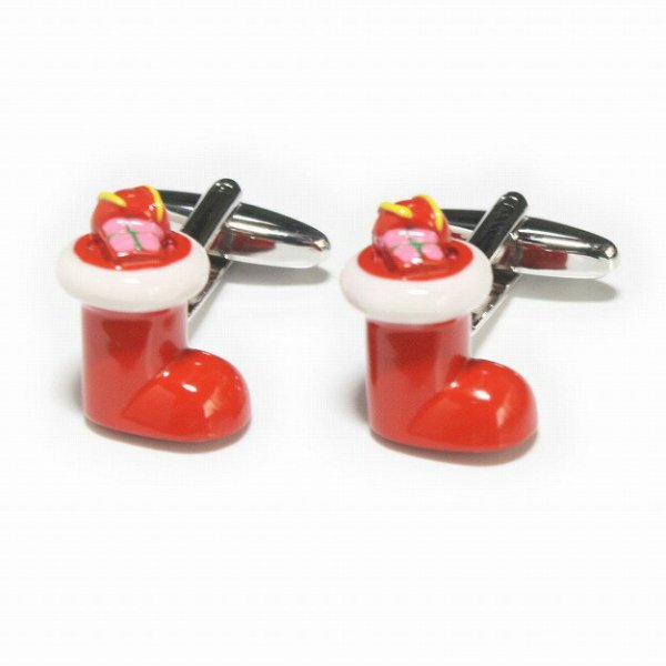 画像1: クリスマスブーツカフスボタン（カフリンクス） (1)