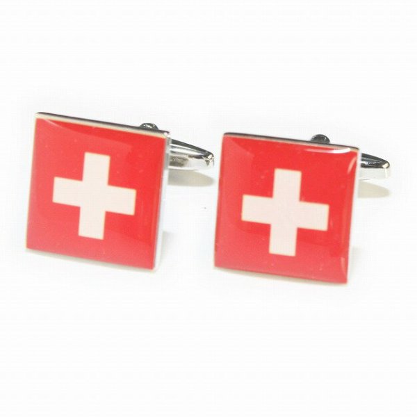 画像1: スイス国旗カフスボタン（カフリンクス） (1)