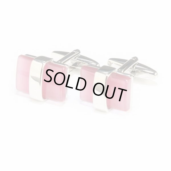 画像1: キャッツアイピンクスクエアーカフスボタン（カフリンクス） (1)