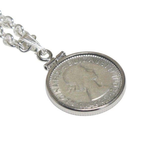 画像1: 銀貨６ペンス硬貨・エリザベス２世シルバーネックレス (1)
