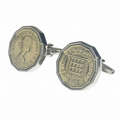 画像1: 英国3ペンス硬貨カフスボタン（カフリンクス）