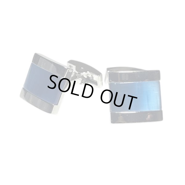 画像1: フラットブルーキャッツアイカフスボタン（カフリンクス） (1)