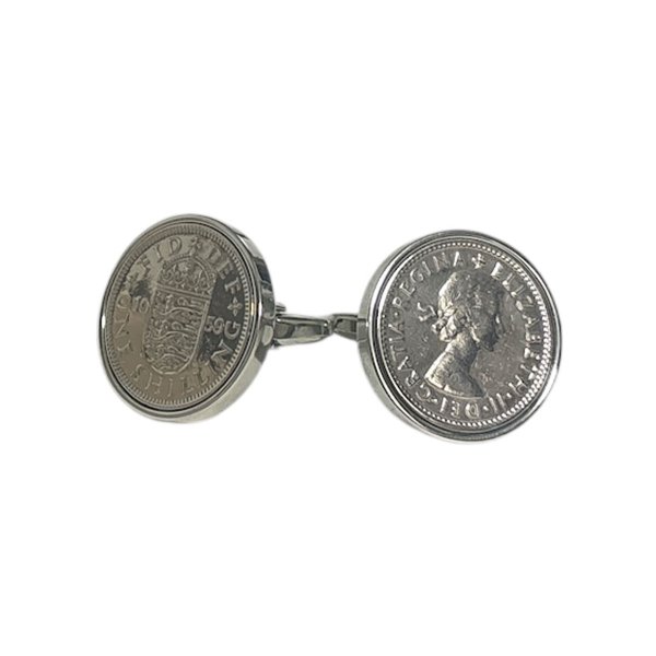 画像1: 英国１シリング硬貨カフスボタン（カフリンクス） (1)