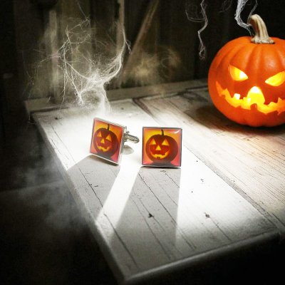 画像2: ハロウィンパンプキンスクエアーカフスボタン（カフリンクス）