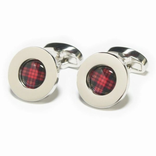 画像1: ステュワートタータンチェックラウンドカフスボタン（カフリンクス） (1)