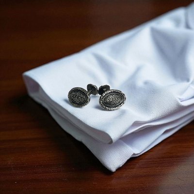 画像2: ビンテージ オーバルデザインカフスボタン（カフリンクス）