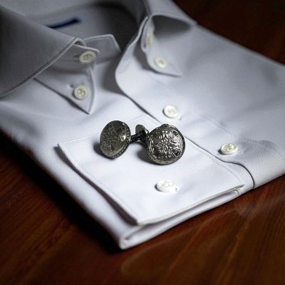 画像2: ビンテージ クロスラウンドカフスボタン（カフリンクス）