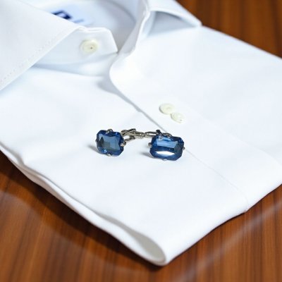 画像2: レクタングルブルークリスタルカフスボタン（カフリンクス）