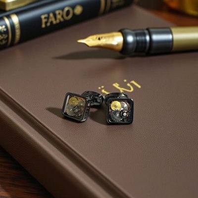 画像2: ガンメタスクエアーギアカフスボタン