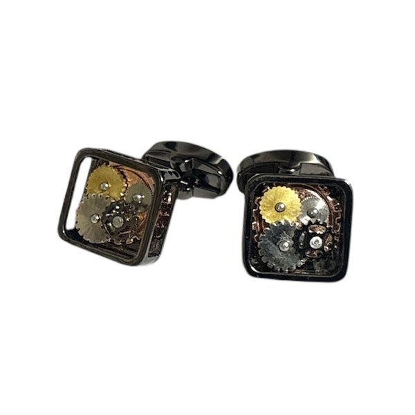 画像1: ガンメタスクエアーギアカフスボタン (1)