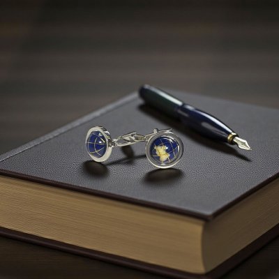 画像2: ブルー地球儀カフスボタン（カフリンクス）