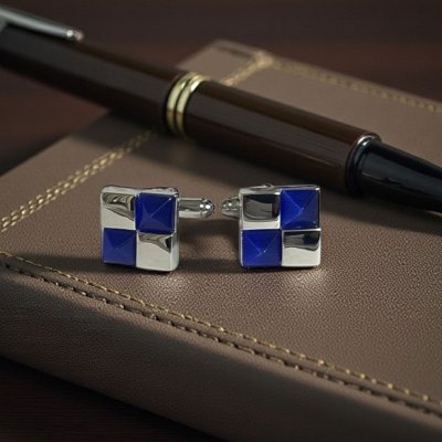 画像2: ネイビーキャッツアイ ポインターカフスボタン（カフリンクス）