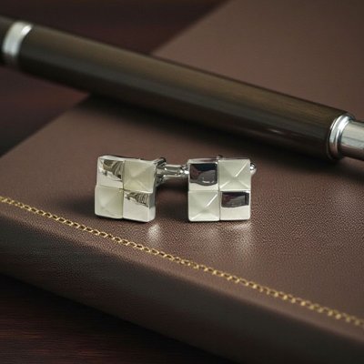 画像2: ホワイトキャッツアイ ポインターカフスボタン（カフリンクス）