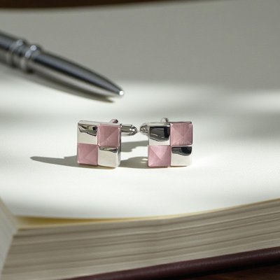 画像2: ピンクキャッツアイ ポインターカフスボタン（カフリンクス）