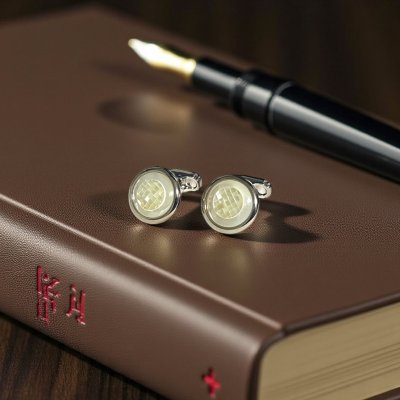 画像2: THOMPSON トンプソン MOPラウンドチェックカフスボタン（カフリンクス）