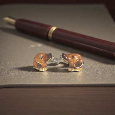 画像2: SATURNO Italy サツルノ　イタリー  ダックスフンド（ブラウン）・カフスボタン（カフリンクス）