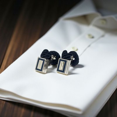 画像1: Babette Wasserman バベットワッサーマン ネイビーロープカフスボタン（カフリンクス）
