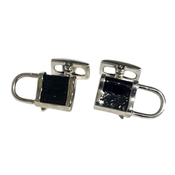 画像1: Babette Wasserman バベットワッサーマン ブラックレザー＆南京錠カフスボタン（カフリンクス） (1)