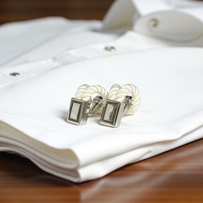 画像2: Babette Wasserman バベットワッサーマン ホワイトロープカフスボタン（カフリンクス）