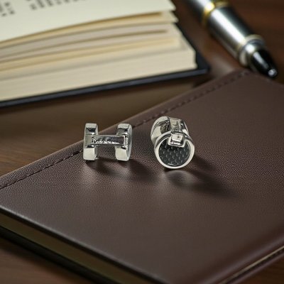 画像3: Babette Wasserman バベットワッサーマン ブラックカーボンファイバーブリッジカフスボタン（カフリンクス）