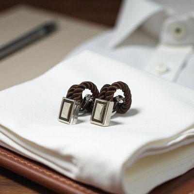 画像2: Babette Wasserman バベットワッサーマン ブラウンロープカフスボタン（カフリンクス）
