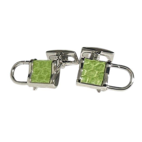 画像1: Babette Wasserman バベットワッサーマン グリーンレザー＆南京錠カフスボタン（カフリンクス） (1)