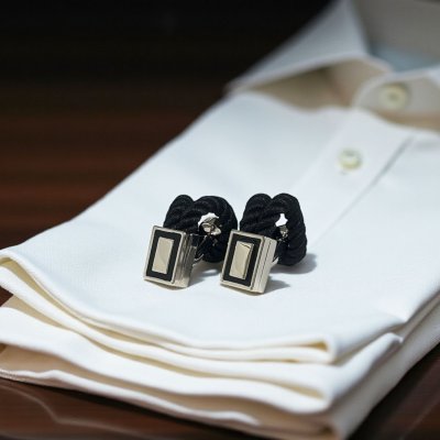 画像1: Babette Wasserman バベットワッサーマン ブラックロープカフスボタン（カフリンクス）