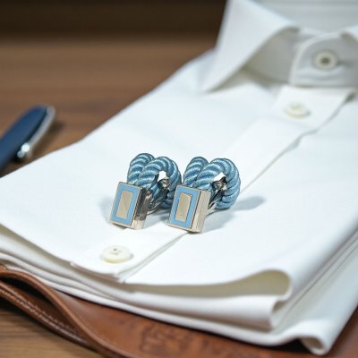 画像1: Babette Wasserman バベットワッサーマン ライトブルーロープカフスボタン（カフリンクス）