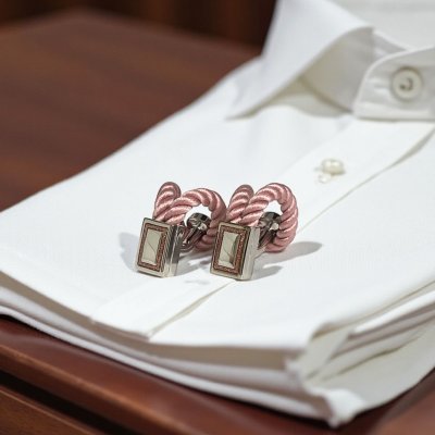 画像1: Babette Wasserman バベットワッサーマン ピンクロープカフスボタン（カフリンクス）