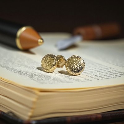 画像2: ラウンドゴールドカフスボタン（カフリンクス）