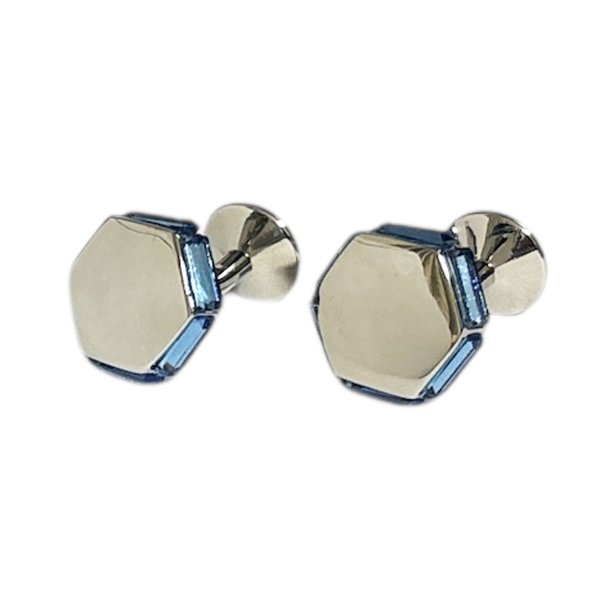 画像1: サイドブルークリスタルカフスボタン（カフリンクス） (1)