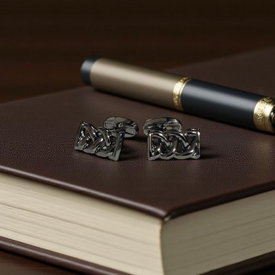 画像2: ガンメタレクタングルデザインカフスボタン（カフリンクス）