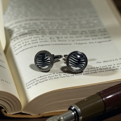 画像2: ラウンドデザインブラックカフスボタン