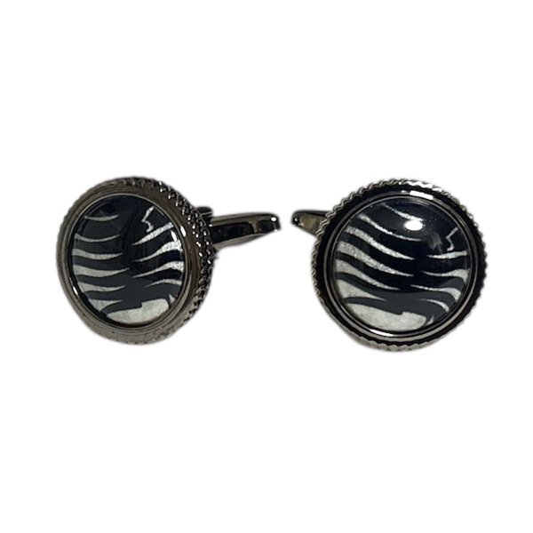 画像1: ラウンドデザインブラックカフスボタン (1)