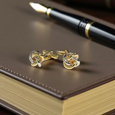 画像2: ゴールド シルバーノットカフスボタン（カフリンクス）