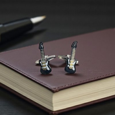 画像2: ブラックエレキギターカフスボタン（カフリンクス）