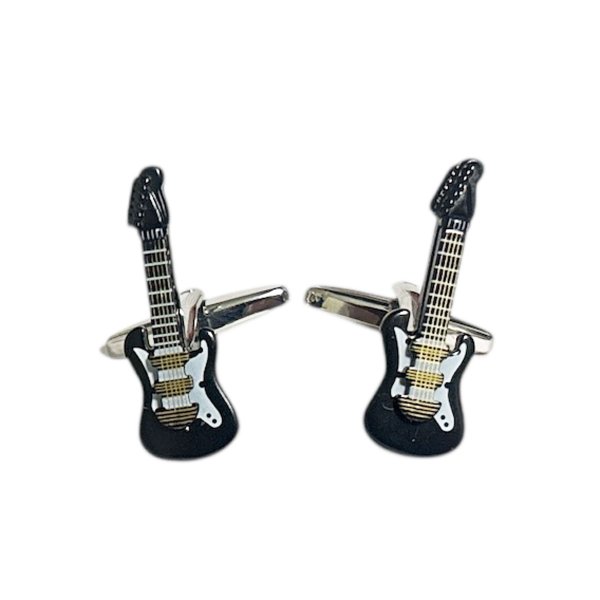 画像1: ブラックエレキギターカフスボタン（カフリンクス） (1)