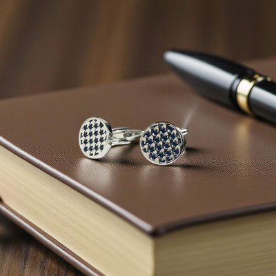 画像3: elizabeth parker エリザベスパーカー　ネイビー千鳥格子模様カフスボタン