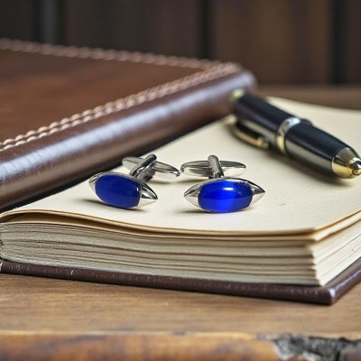 画像1: elizabeth parker エリザベスパーカー　ブルーファイバー・カフスボタン（カフリンクス）