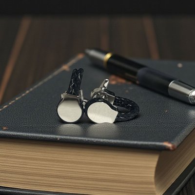 画像2: elizabeth parker エリザベスパーカー・ブラックツインレザーカフスボタン（カフリンクス）