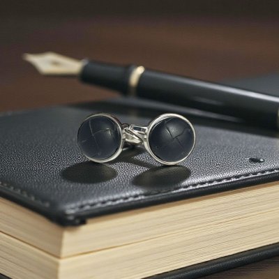 画像2: elizabeth parker エリザベスパーカー・ブラックレザーカフスボタン（カフリンクス）