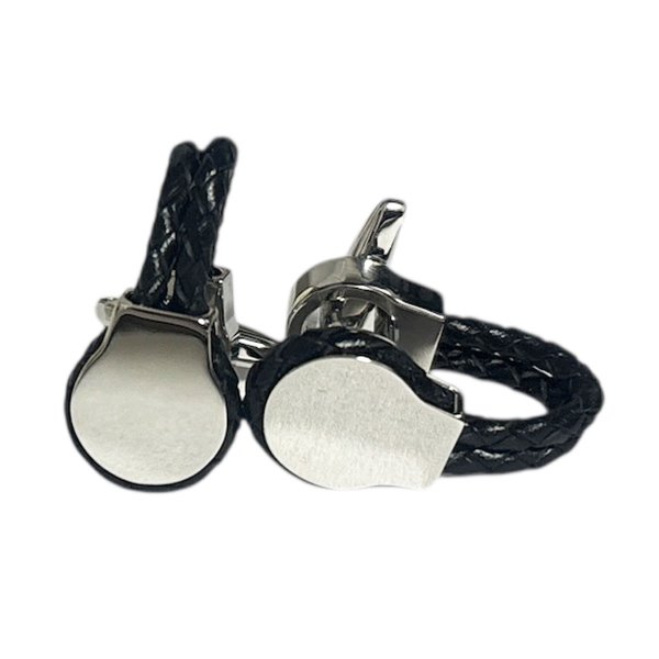 画像1: elizabeth parker エリザベスパーカー・ブラックツインレザーカフスボタン（カフリンクス） (1)