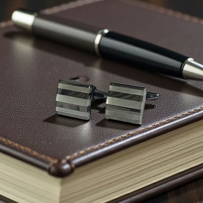 画像2: elizabeth parker エリザベスパーカー・ガンメタ＆グレーカフスボタン（カフリンクス）