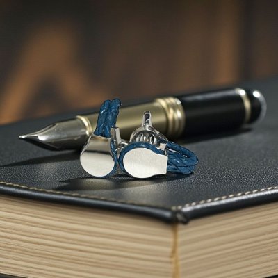 画像2: elizabeth parker エリザベスパーカー・ブルーツインレザーカフス（カフリンクス・」カフスボタン）