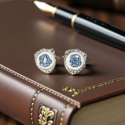 画像2: Swank & Royal Copenhagen スワンク & ロイヤルコペンハーゲン ホワイトブルーデザイン2カフスボタン