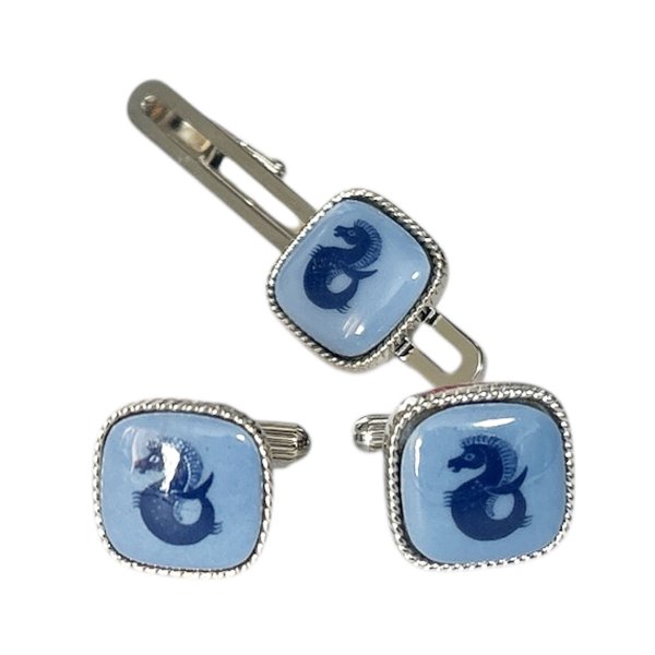 画像1: Swank & Royal Copenhagen スワンク & ロイヤルコペンハーゲン ブルーデザインカフスボタン・ネクタイピンセット (1)