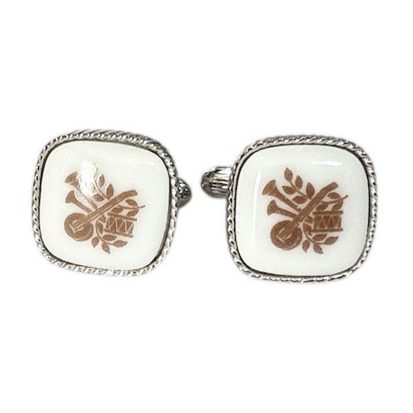 画像1: Swank & Royal Copenhagen スワンク & ロイヤルコペンハーゲン ホワイトブラウンカフスボタン (1)